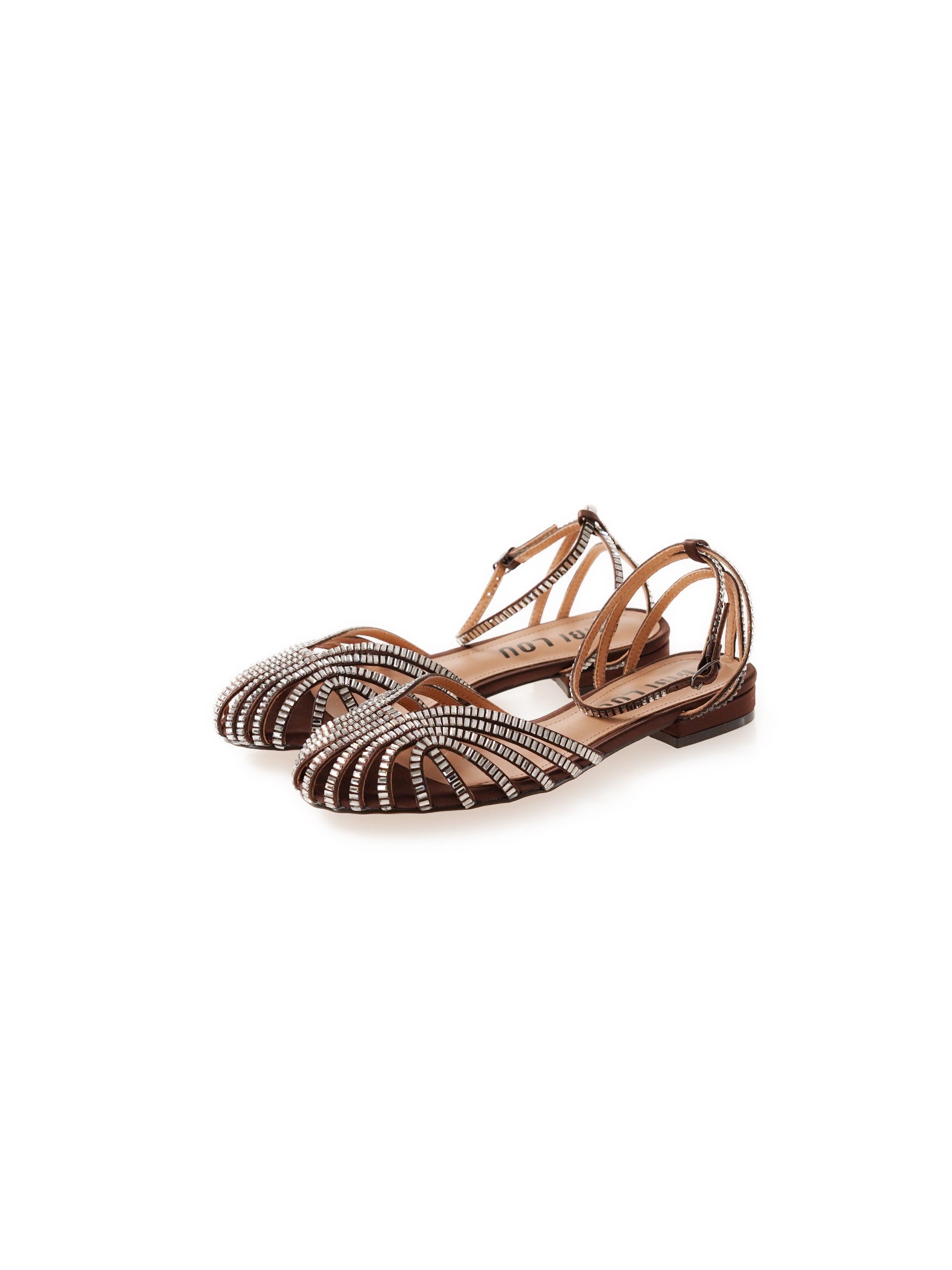 Braune Sandalette mit silbernen Strasssteinen
